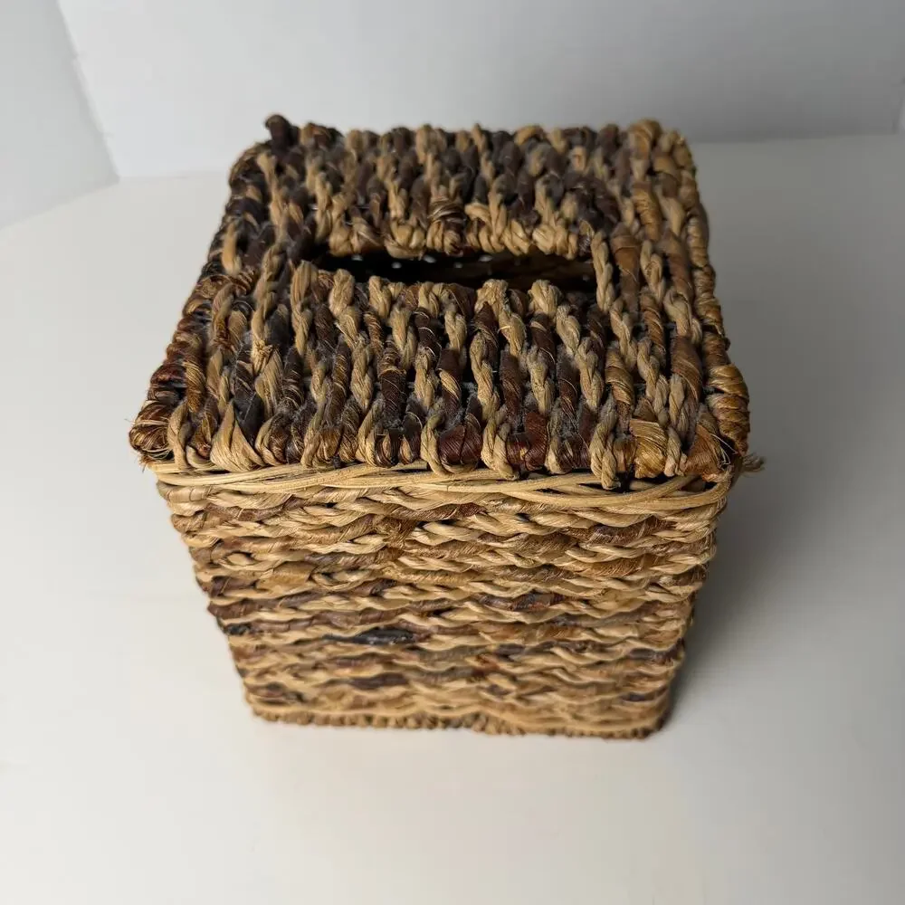 Chunky Woven Tissue Box Cover Seagrass Rustic Boho Spa Bathroom Decor Natural